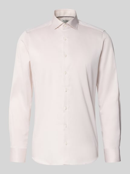 Produktfoto, Slim Fit Business-Hemd in unifarbenem Design mit Kentkragen von OLYMP Level Five aus reiner Baumwolle, hell, glatte Struktur, Knopfleiste, Modell Royal Kent, Größe 40: Rückenlänge 81 cm, Schulterbreite 44 cm, Ärmellänge 68 cm