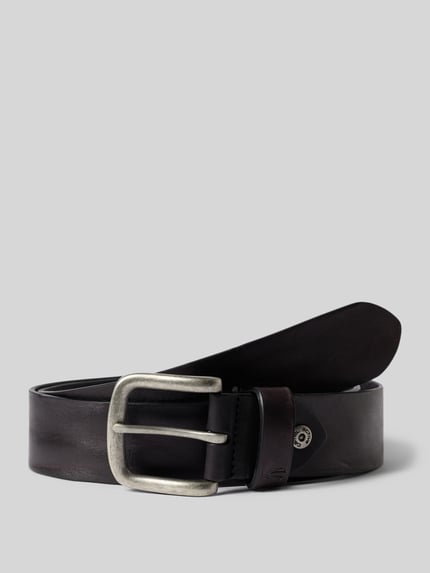 Produktfoto, Gürtel aus echtem Leder von camel active in Dunkelbraun, klassische Passform, Dornschließe, Label-Detail, 4 cm Breite