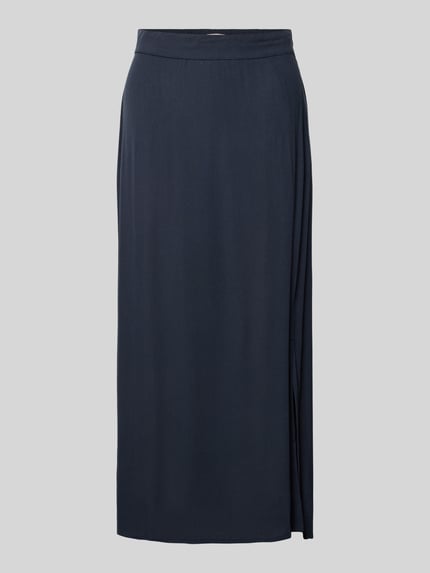 Productfoto, donkerblauwe A-lijn Midirok uit pure viscose met elastische tailleband, model 'MARRAKECH' van ICHI, gladde structuur