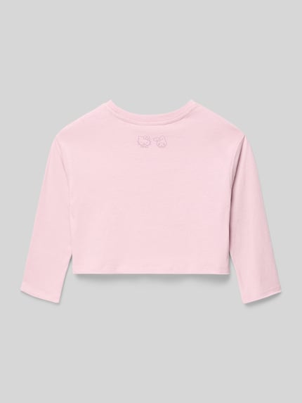 Produktfoto, Longsleeve mit Motiv-Print von Mango aus Reine Baumwolle in zartem Rosa, Regular-Fit, gerippter Rundhalsausschnitt, Rückenlänge 33 cm bei Größe 116.