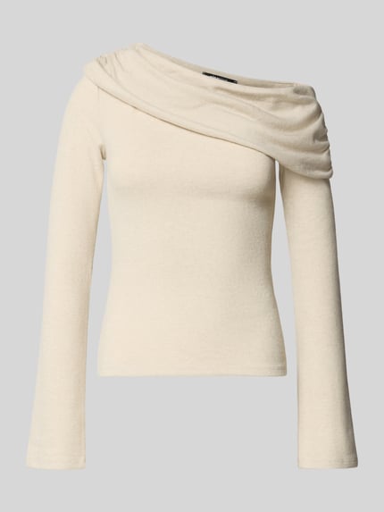 Productfoto, Longsleeve met asymmetrische halslijn model 'Mindy' van Gina Tricot, viscosemix, aansluitende fit, trompetmouwen, beige textuur