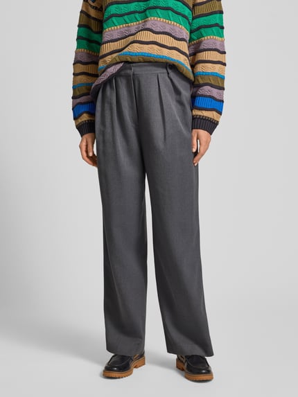 Jake*s Casual Stoffen broek met wijde pijpen en sierknopen Antraciet gemêleerd - 4