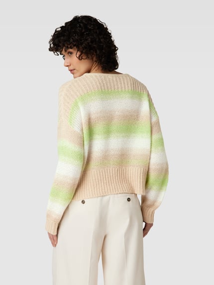 OPUS Sweter z dzianiny o kroju loose fit z dodatkiem wełny model „Pradient” Jasnozielony 5