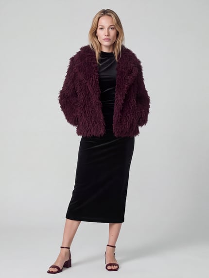 Jake*s Cocktail Webpelzjacke mit voluminöser Strukturoptik Aubergine 1