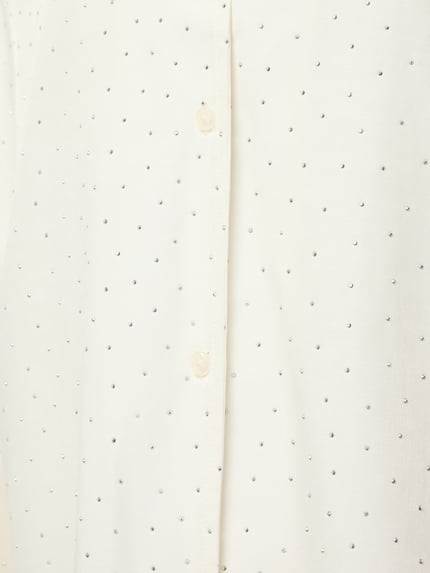 Produktfoto, cremefarbenes Regular Fit Pyjama-Oberteil aus Viskose-Mix Modell 'RHINESTONES' von HUGO, Damen Pyjama von HUGO, feine Punkte und glatte Textur