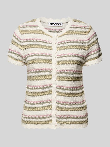 Prążkowany top z haftem z detalem z muszelek na brzegu z żakardu Shop The Look MANNEQUINE