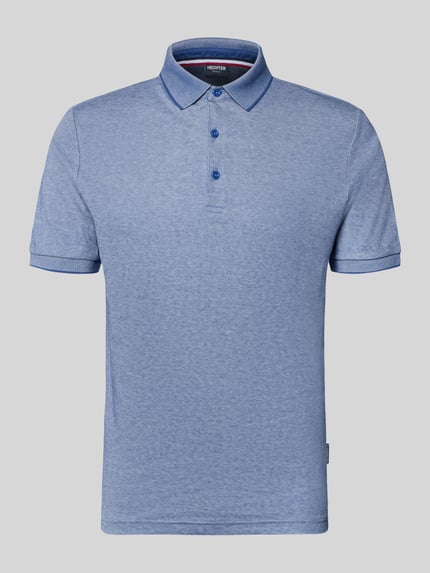 Produktfoto, Slim Fit Poloshirt mit Label-Detail von HECHTER PARIS in Hellblau, Baumwollmischung, elastische Abschlüsse, glatte Textur
