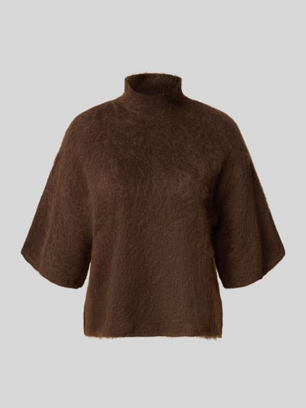 Produktfoto, brauner Strickpullover mit Stehkragen Modell 'TILDE' von YAS, Mohair-Materialmix, 1/2-Arm, Regular Fit, glatte Textur