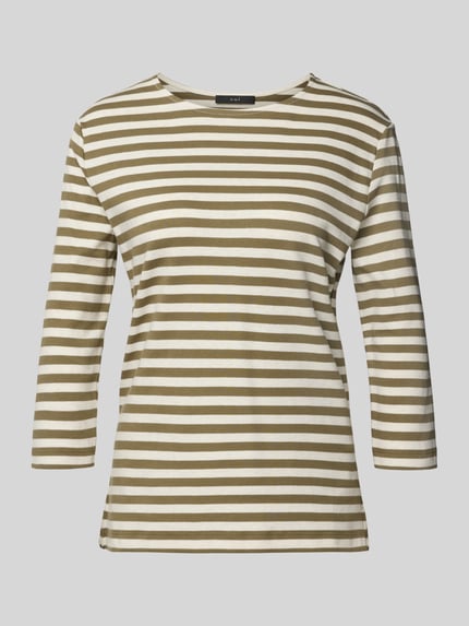Produktfoto, T-Shirt mit Rundhalsausschnitt und 3/4-Arm von Oui, gestreift, Reine Baumwolle, Regular-Fit, Rückenlänge 61 cm, Größe 36