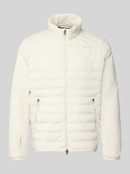 Produktfoto, Regular Fit Sweatjacke mit Steppdetails von Polo Ralph Lauren in einfarbigem Offwhite mit gesteppter Oberfläche und glatter Struktur.