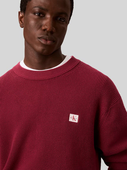 Calvin Klein Jeans Sweter o kroju relaxed fit z czystej bawełny z wyhaftowanym logo Bordowy 3