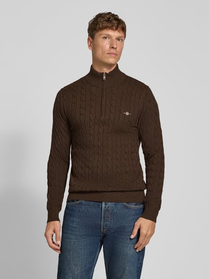 GANT Schipperstrui met half-zip Donkerbruin - 4