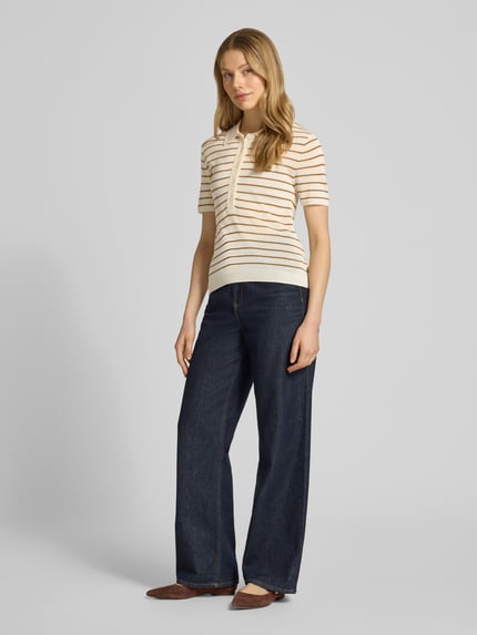 MANGO Strickshirt mit Polokragen und kurzer Knopfleiste Modell 'TENCYP' Offwhite 1