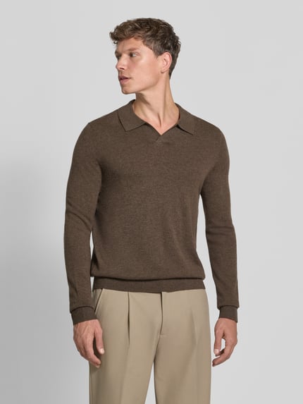 Christian Berg Men Gebreide pullover met polokraag en v-hals Donkerbruin gemêleerd - 4
