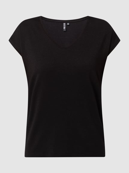PIECES T-Shirt mit Effektgarn Modell 'Billo' Black 2