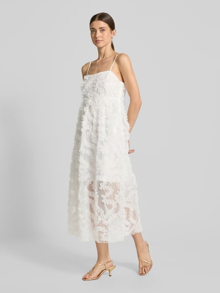 VILA Knielanges Kleid mit Strukturmuster Modell 'LEONORA' Offwhite 1