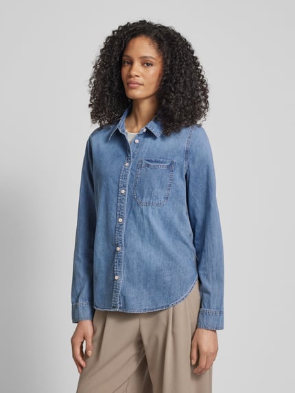 OPUS Jeansbluse mit aufgesetzter Brusttasche Modell 'Fasera ocean' Jeansblau 4