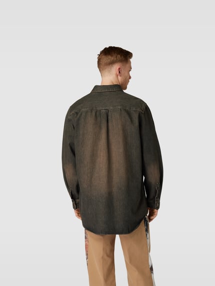 WOOD WOOD Koszula jeansowa o kroju regular fit z brustaszą Ciemnobrązowy melanż 5
