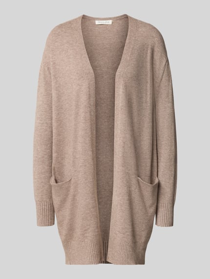 Produktfoto, Relaxed Fit Strickjacke aus Viskose-Mix mit Eingrifftaschen von Christian Berg Woman, beige, gerippte Abschlüsse, Damenmode