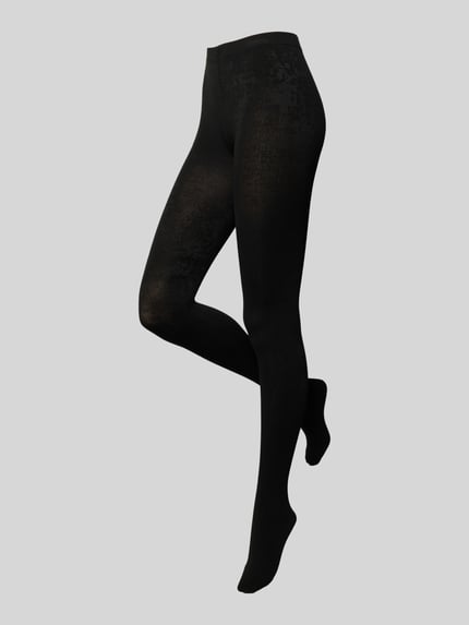 Productfoto, zwarte, matglanzende damesspanty met aansluitende pasvorm en elastische tailleband, Blickdichte Strumpfhose Modell 'silky touch bamboo' van camano, effen, lichte textuur, blickdicht