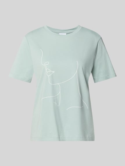 Produktfoto, Damen T-Shirt mit Print und Rundhalsausschnitt Modell 'SYBILLA' von Vila in Mint, Reine Baumwolle, Regular-Fit, glatte Textur, Rückenlänge bei Größe S 58 cm