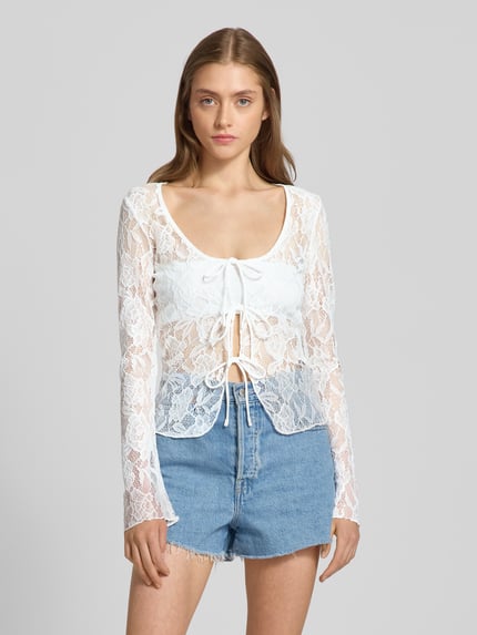 Gina Tricot Langarmbluse mit Schnürverschluss Offwhite 4