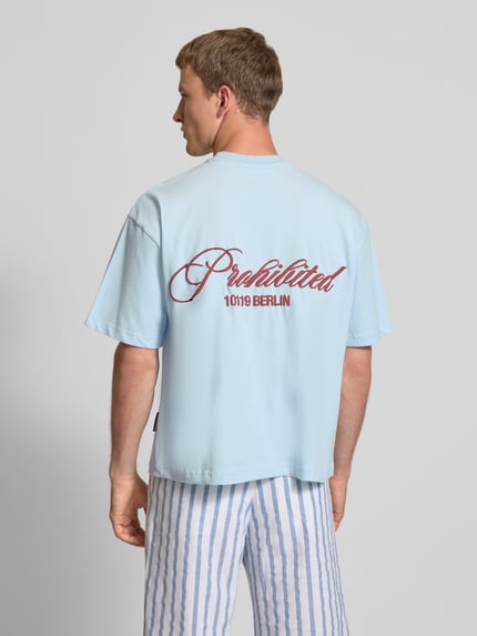 PROHIBITED T-shirt met labelstitching en ronde hals Lichtblauw - 4