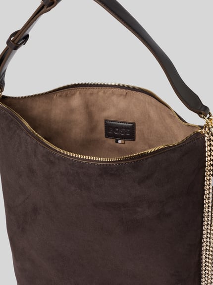 BOSS Umhängetasche mit goldfarbener Schulterkette Modell 'Yelena Hobo' Dunkelbraun 4