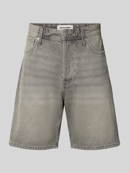 Produktfoto, Loose Fit Jeansshorts mit Eingrifftaschen Modell 'TONY' von Jack & Jones aus reiner Baumwolle im Used-Look, grau, Vorderansicht