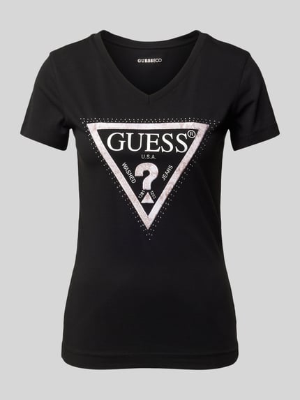 GUESS T-shirt z nadrukiem z logo model ‘PYTHON’ Czarny 2