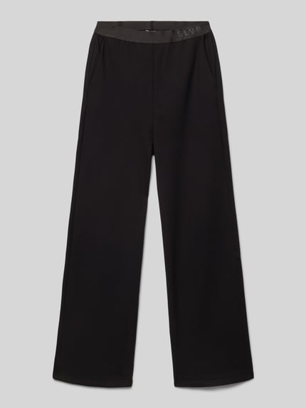 Produktfoto, Wide Leg Hose aus Viskose-Mix von s.Oliver RED LABEL in Optik: Unifarben, Jersey-Stretch, Label-Prägung, elastischer Bund
