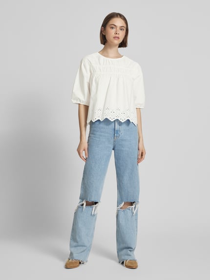 PIECES Relaxed Fit Bluse aus reiner Baumwolle Modell 'SALMINA' Offwhite 1