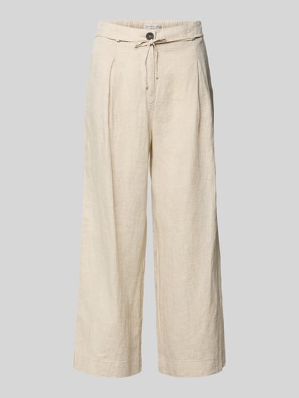 Produktfoto, Leinenhose mit Bindegürtel von Christian Berg Woman z jasnego lnu, spodnie z szerokimi nogawkami, zapięcie na guzik, wiązany pasek, szerokość w rozmiarze 36: 37 cm, długość wewnętrzna nogawki w rozmiarze 36: 66 cm