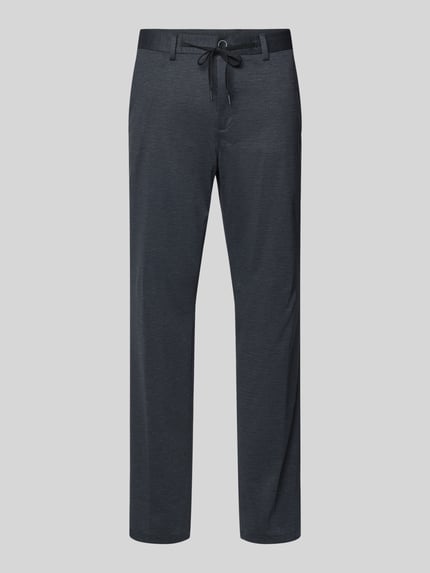 Productfoto, Regular Fit Anzughose mit Viskose-Anteil van s.Oliver BLACK LABEL in donkerblauw met all-over patroon, riemlussen, tunnelkoord, knoop, blinde ritssluiting, zijzakken en achterzakken