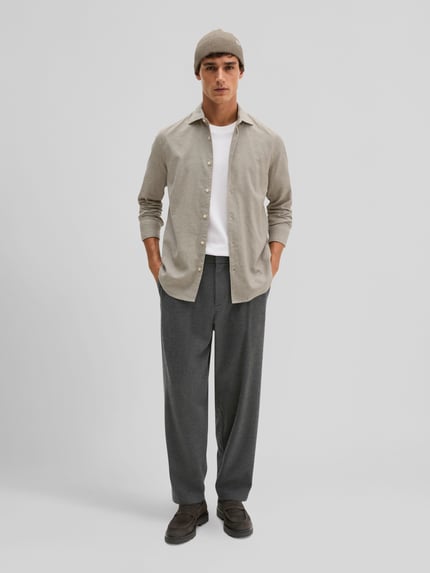 Marc O'Polo Regular Fit Freizeithemd mit geknöpften Manschetten Beige 1