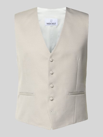 Productfoto, Regular Fit Weste mit V-Ausschnitt van Wilvorst, beige met fijne structuur, katoenmix, paspelzakken, knoopsluiting
