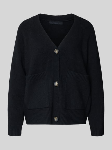 VERO MODA Kardigan rozpinany Comfort Fit z dodatkiem wełny model „BOOM” Czarny 2