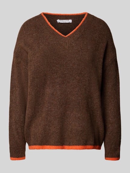 Produktfoto, Strickjacke mit kontrastfarbener Kante Modell 'Ro44sie' von ZABAIONE, mehrfarbig, Strukturmuster, Longline, Strickoptik
