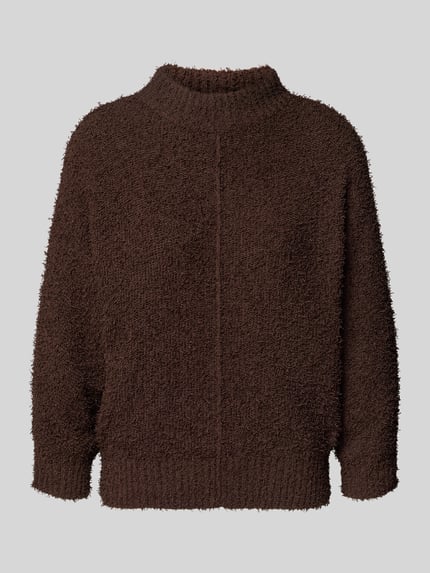 Produktfoto, brązowy Pullover mit kleinem Stehkragen Modell 'Punew' von OPUS z mieszanki materiałów z bawełną, prosty krój, faktura boucle, ściągacze