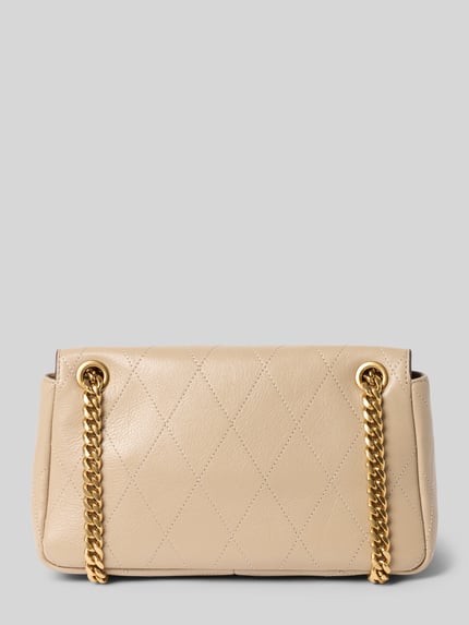 Produktfoto, Shoulder Bag mit Klickverschluss von Tory Burch in Beige, Steppnähte, goldene Gliederketten, Label-Detail, Lederstruktur
