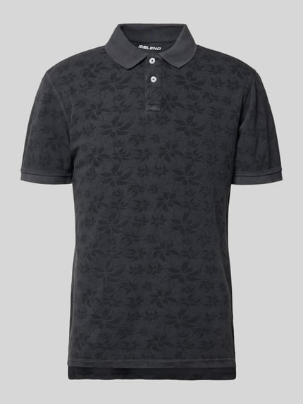 Produktfoto, Slim Fit Poloshirt mit kurzer Knopfleiste Modell 'FRISCO' von Blend aus Reine Baumwolle, florales Muster, Farbe Dunkelgrau