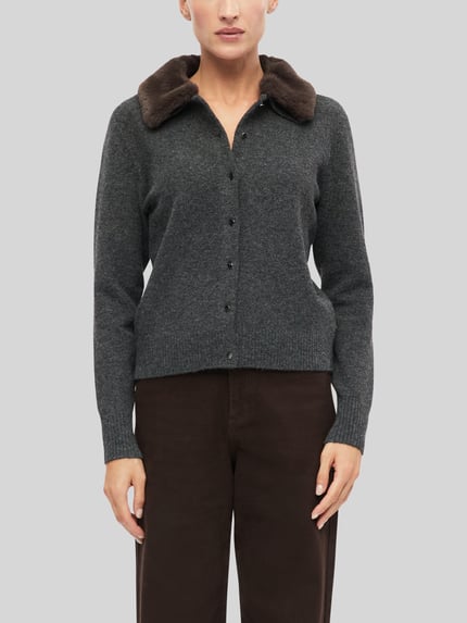 s.Oliver BLACK LABEL Regular fit gebreid jack met wol Antraciet - 3
