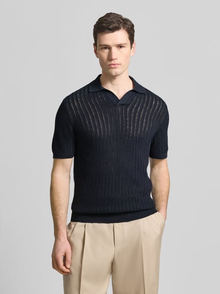 Profuomo Poloshirt o kroju slim fit z mieszanki bawełny i lnu Granatowy 4