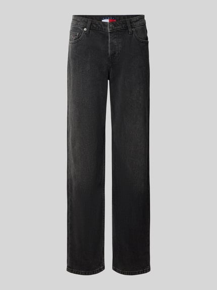 Produktfoto, czarna mieszanka bawełny, prosta nogawka, widoczne kieszenie, gładka faktura, Straight Fit Jeans aus Baumwoll-Mix von Tommy Jeans, damskie Straight Fit Jeans od Tommy Jeans