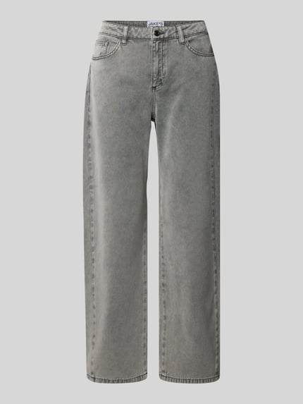 Produktfoto, graue Barrel Fit Jeans aus Lyocell-Baumwoll-Mix mit Eingrifftaschen und Knopfverschluss, JAKE*S STUDIO WOMAN, Vorderansicht