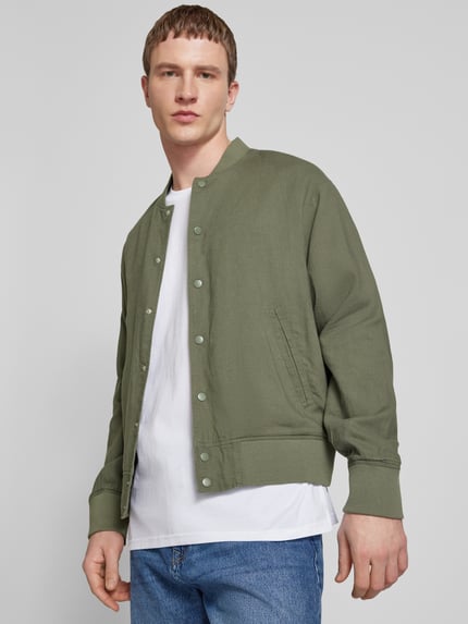 JACK & JONES Bomberjack van linnen met paspelzakken, model 'ARIO' Donkergroen - 3