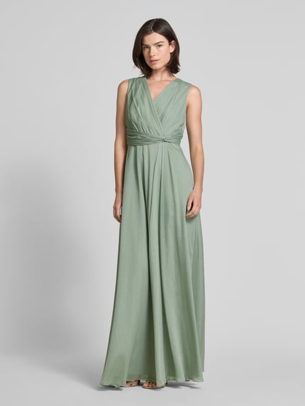 Christian Berg Cocktail Abendkleid in Wickel-Optik Khaki Melange 4