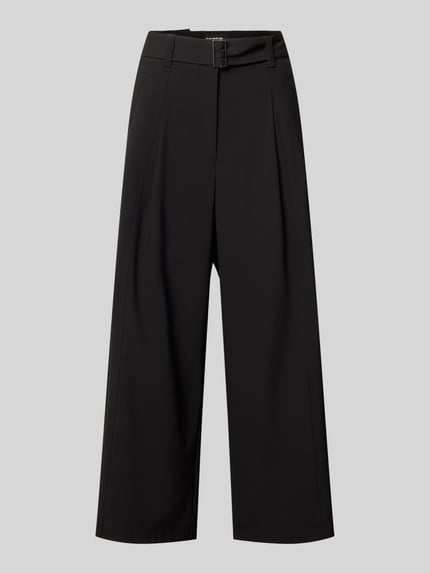 Produktfoto, Regular Fit Barrel Leg broek met materiaalgelijke riem model 'CELESTE' van Cambio, look: effen, high waist, satijn, plooien, steekzakken, achterzakken, satijnlook, zwart
