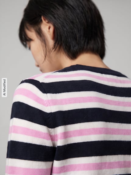 Jake*s Casual Regular Fit Pullover mit gestreiften Muster Dunkelblau 3