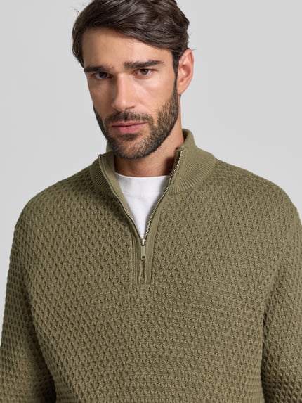 MCNEAL Regular Fit Troyer mit gerippten Abschlüssen Oliv 3